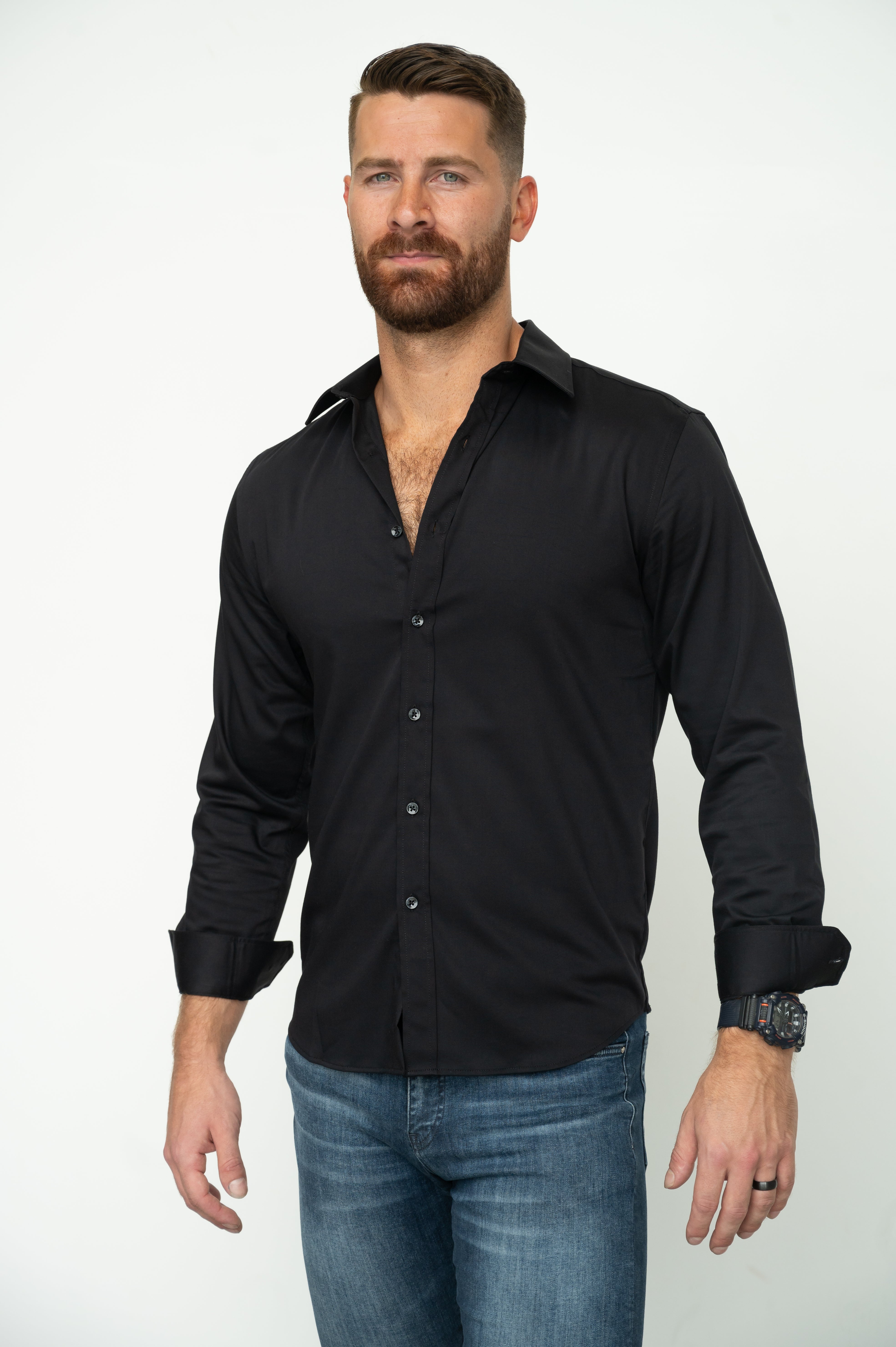 Mens Slim Stretch Dress Shirt - Black