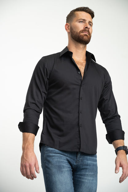 Mens Slim Stretch Dress Shirt - Black