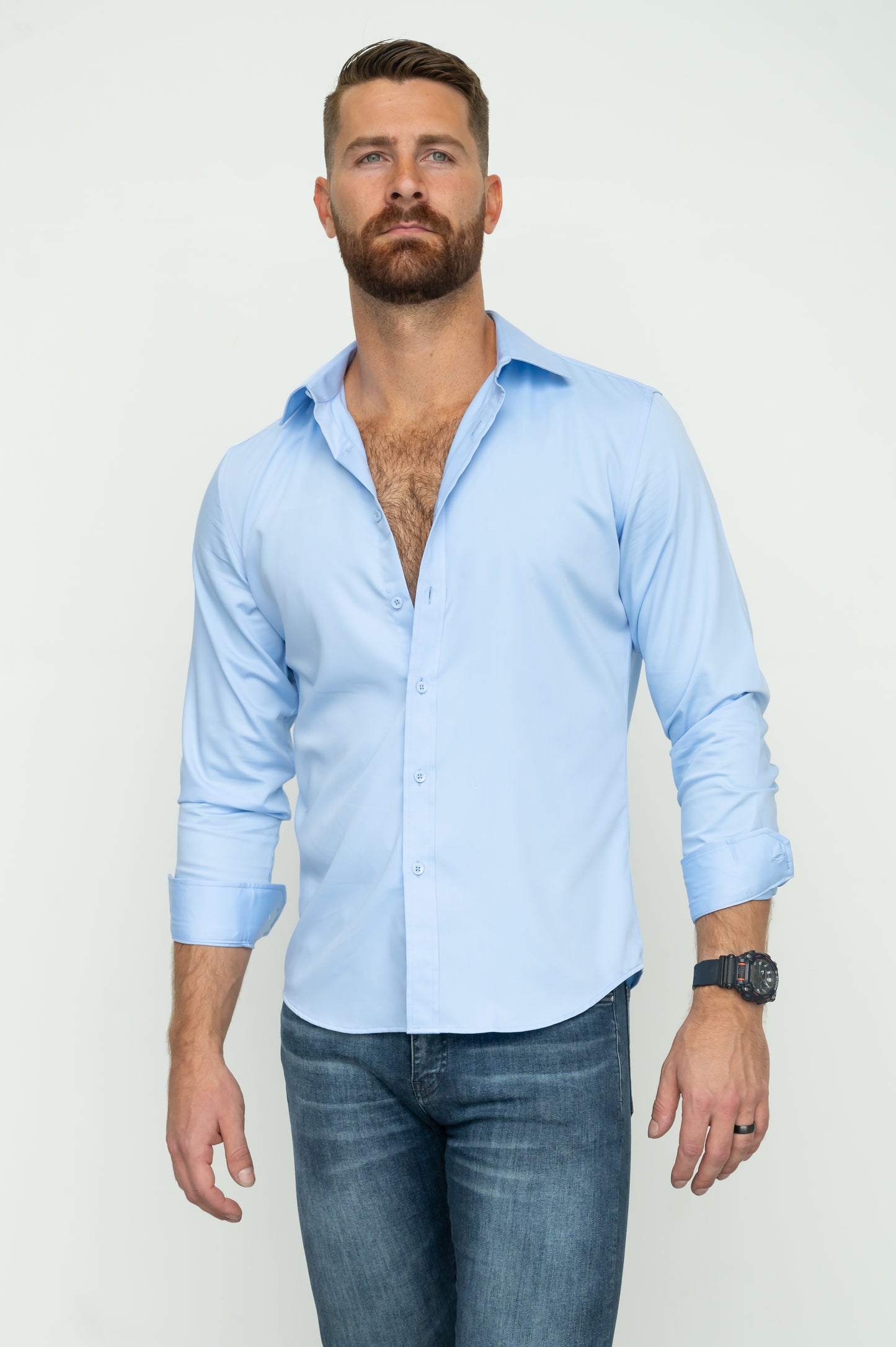 Mens Slim Stretch Dress Shirt - Powder Blue